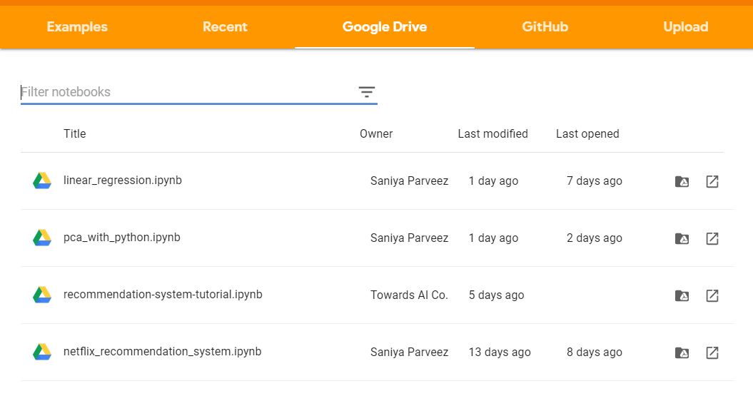 Figure 5: Screenshot showing how to upload a notebook directly from Google Drive to Google Colab.