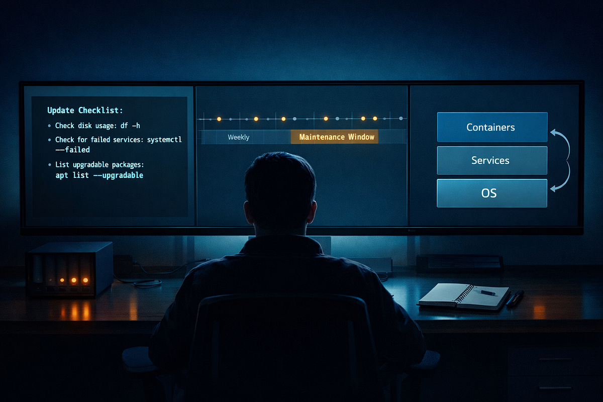 Self-hosting without panic (4/12): The upgrade playbook. A self-hoster’s maintenance routine