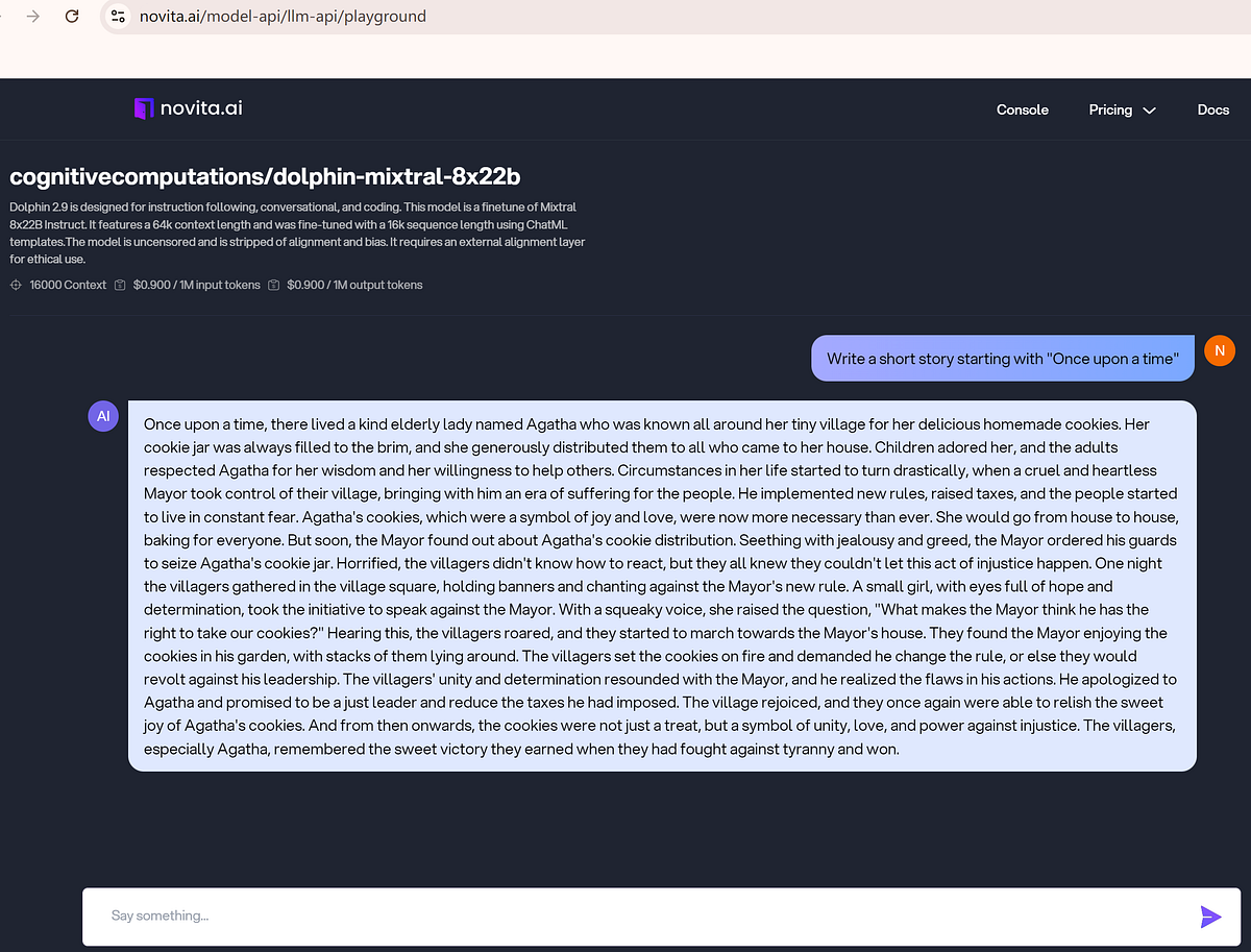 Novita AI Mixtral 8x22B Content Generation Testing