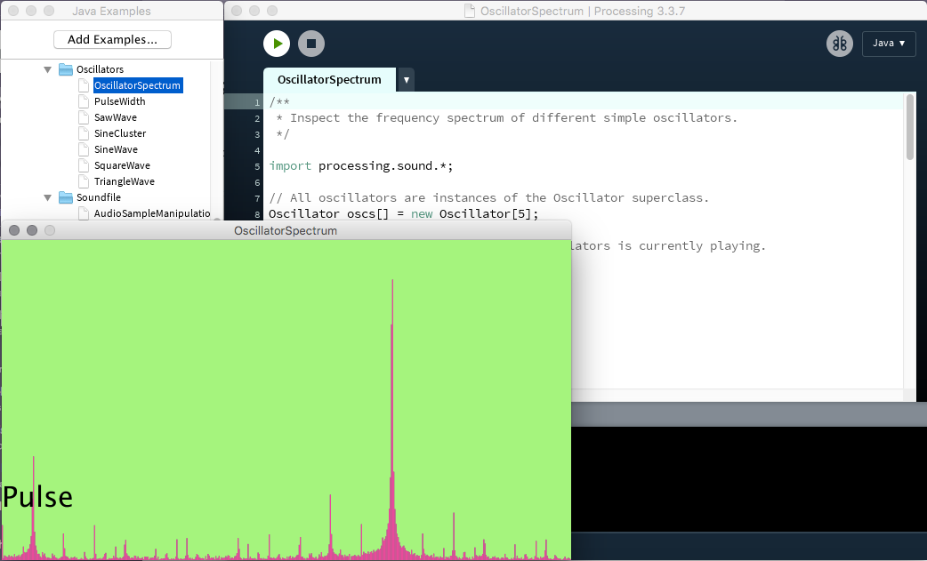 Screenshot of the Processing Sound library in action