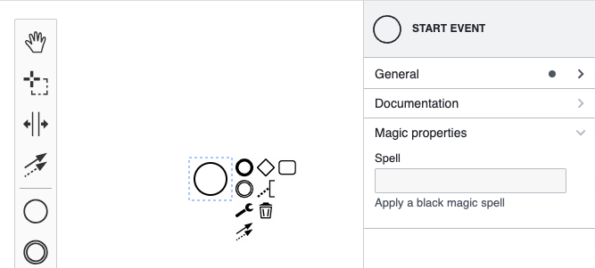 BPMN diagram with custom properties