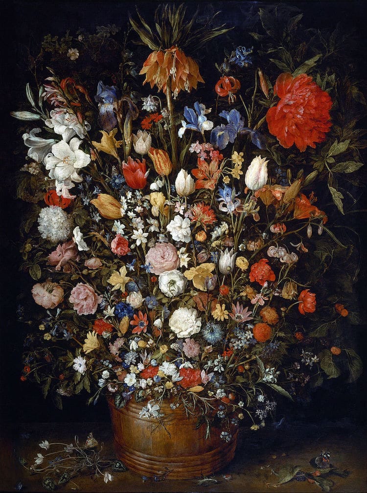Jan Brueghel the Elder, ‘Flowers in a Wooden Vessel’ (1606–1607)