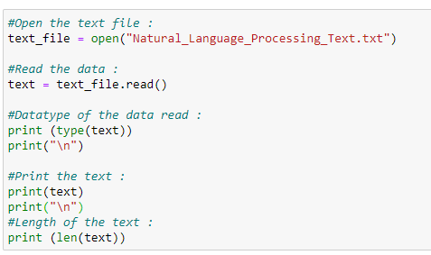Figure 11: Small code snippet to open and read the text file and analyze it.