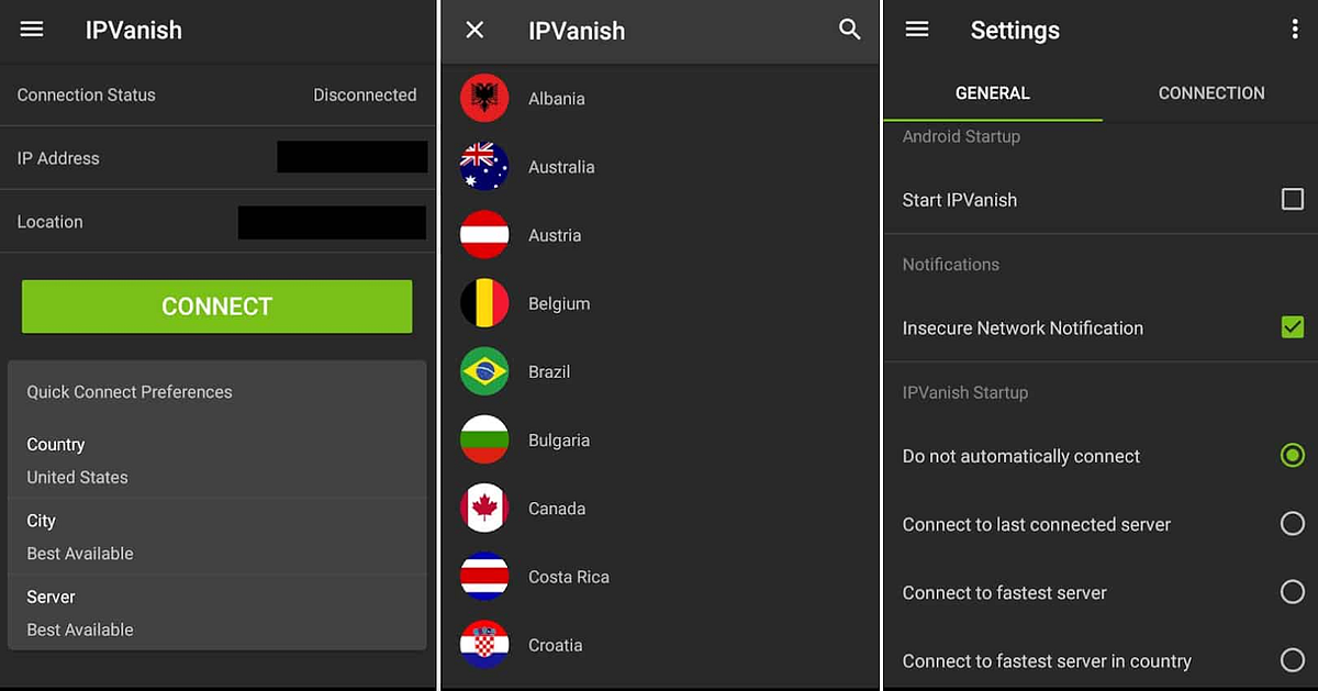 IPVanish's interface