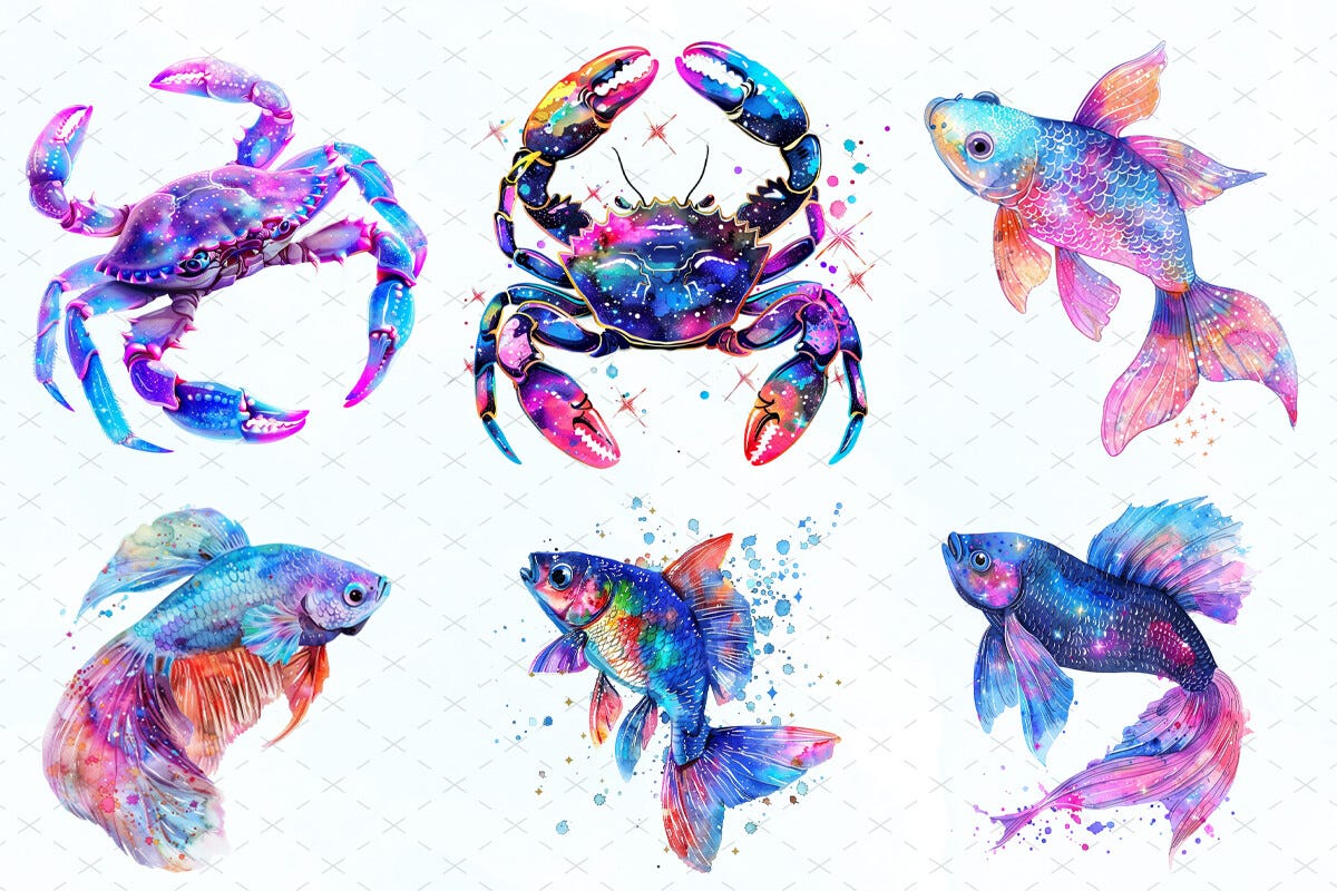 Galaxy Sea Animals Clipart Png Bundle (Printable Illustrations)