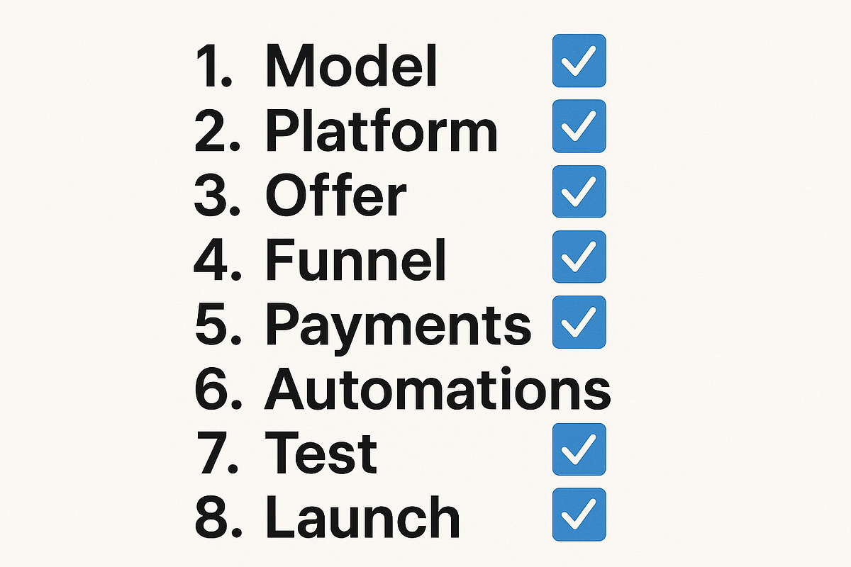 “Step-by-step flowchart showing how to launch a 1 click business.”