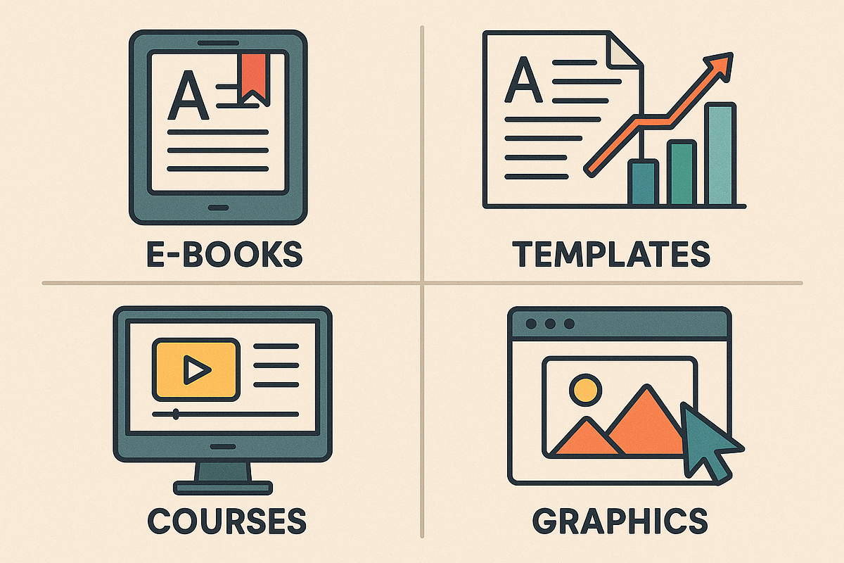 “Showcase of digital product types that freelancers can create and sell online.”