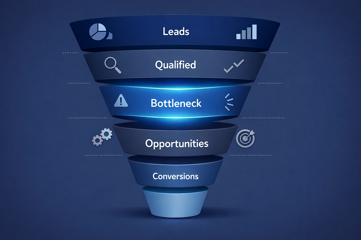“Funnel visualization highlighting a conversion bottleneck that limits overall revenue growth.”