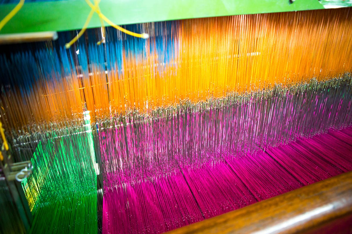 Colorful fabric on a loom