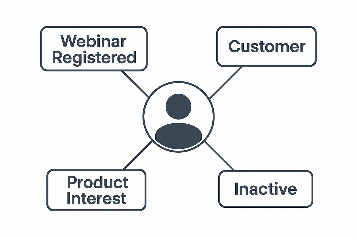 Single subscriber profile with multiple behavioral tags used in tag-based email marketing