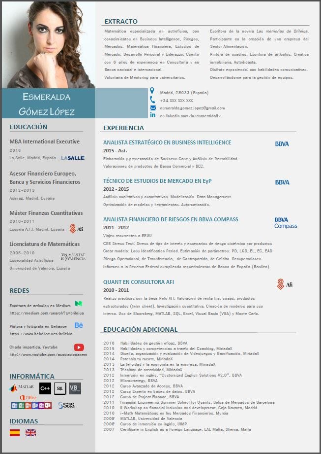 Diseño de Curriculum Vitae - Esmeralda - Medium