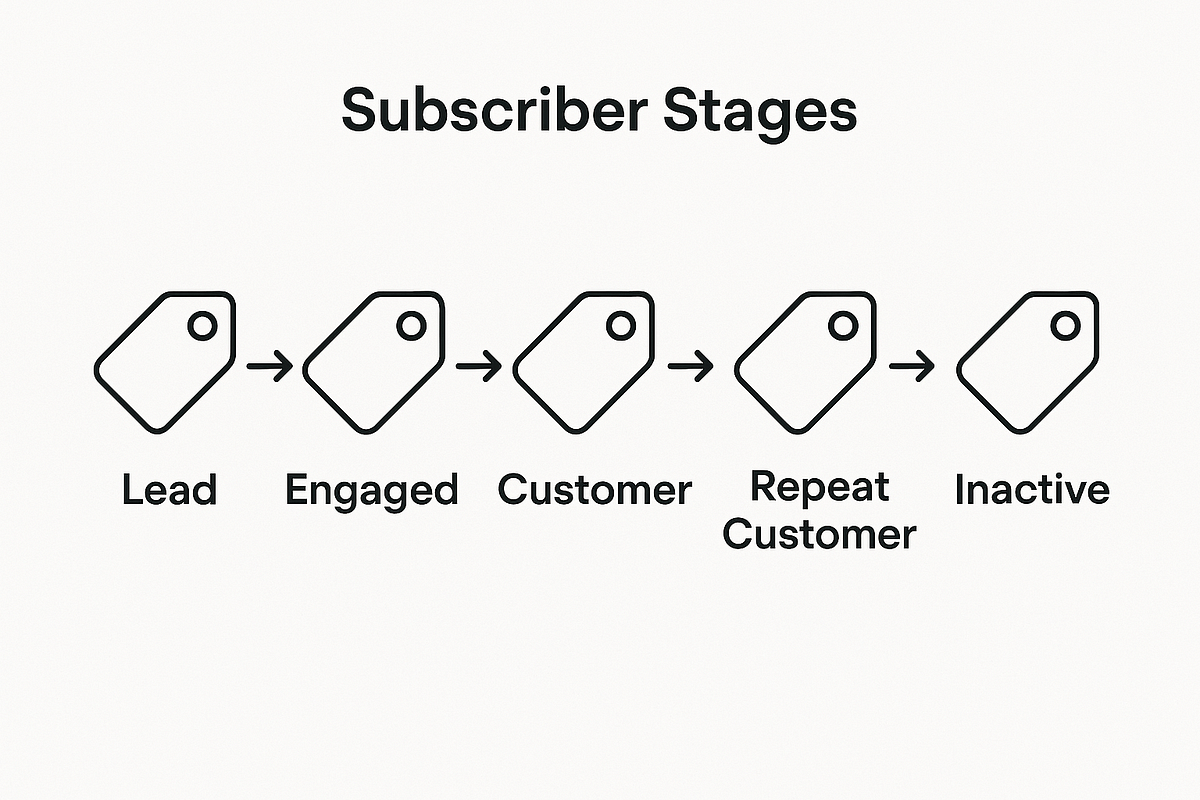 Email subscriber lifecycle stages managed using tag-based segmentation
