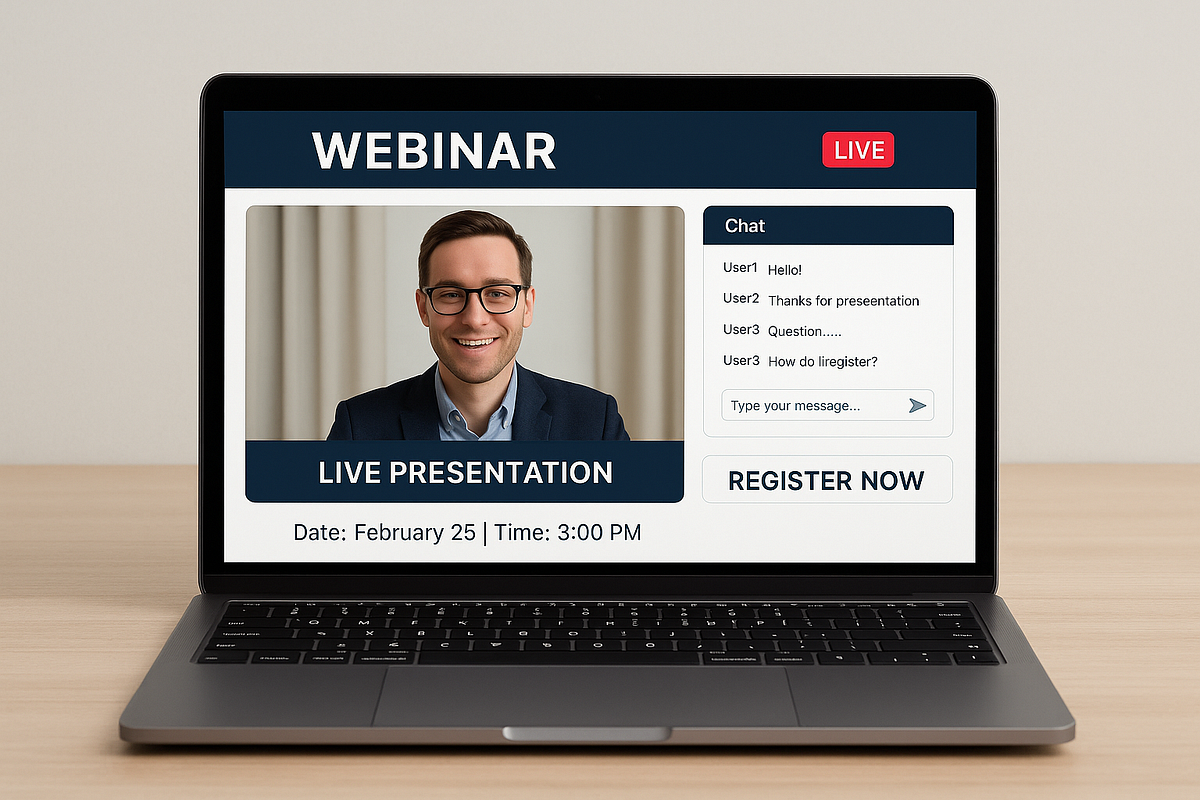 “Automated webinar session running in FunnelCockpit with live chat and registration funnel integration.”