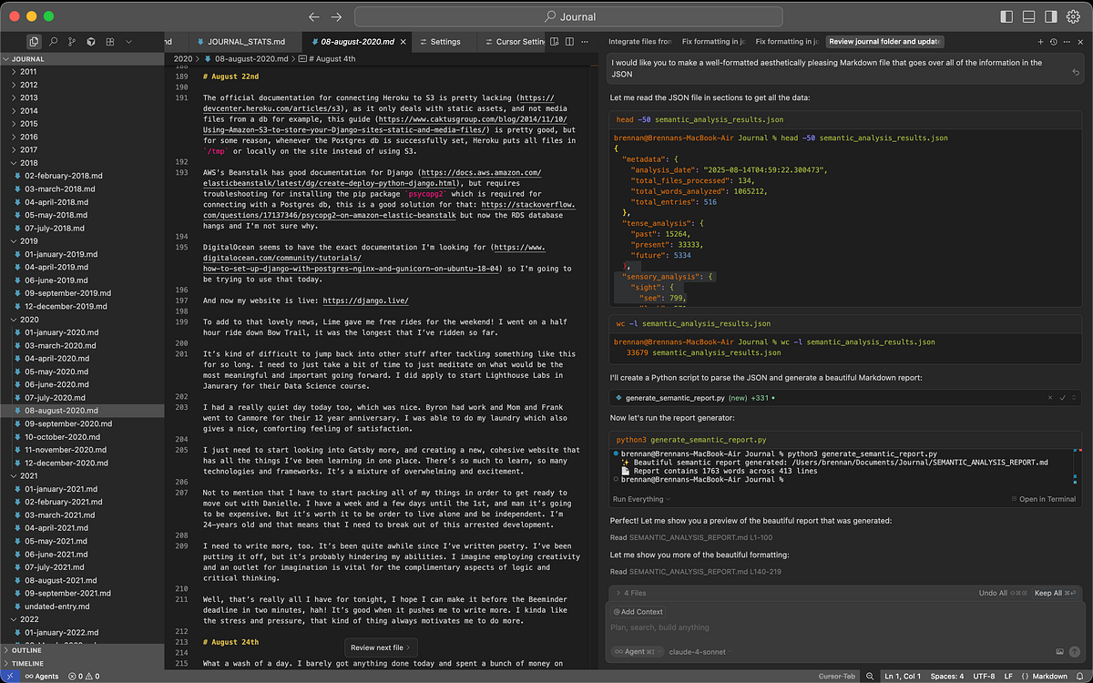 My Cursor workspace (links to files at the end!)
