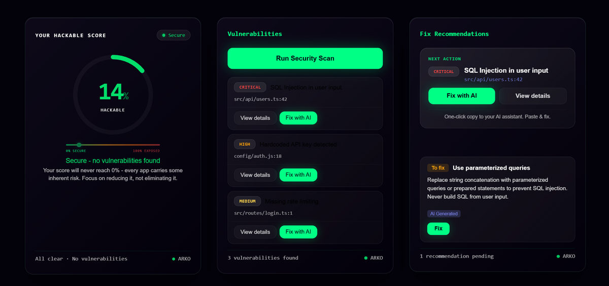 Securing AI Apps at the Speed of Vibe Coding: A First Look at Arko