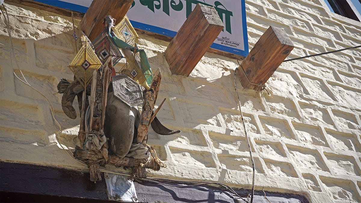 A skull totem in Kagbeni, Nepal.