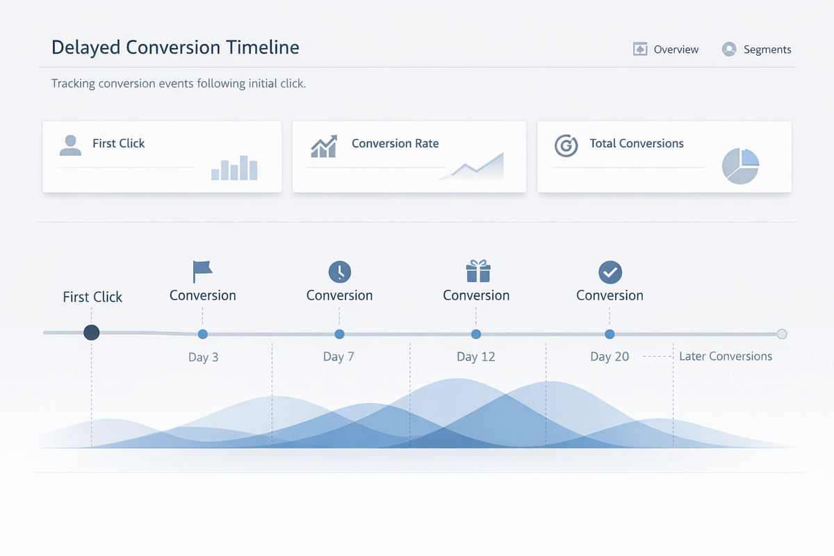 Analytics timeline showing how long users take to convert after their first interaction