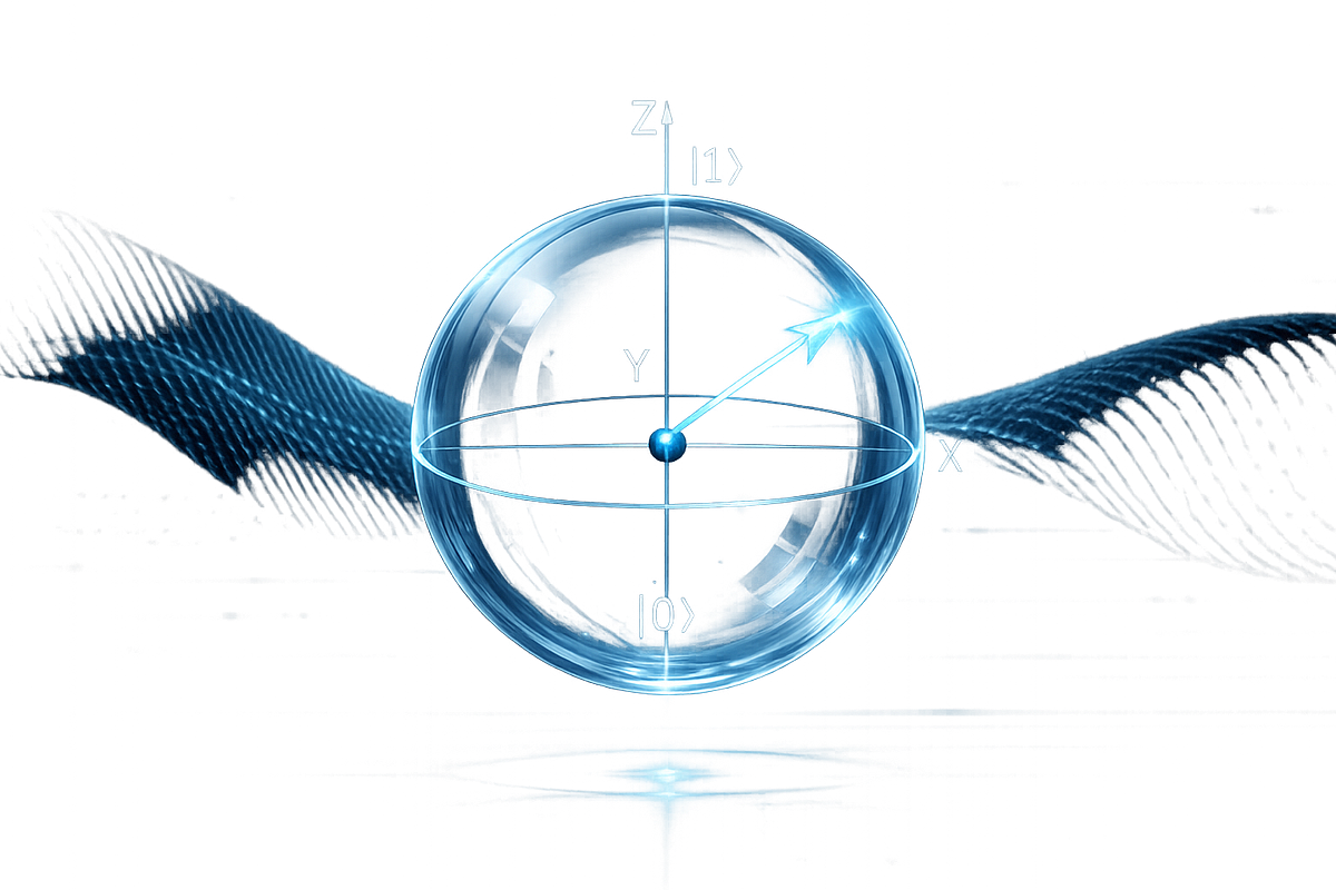 Bloch sphere visualization showing the quantum state of a qubit as a vector in 3D space