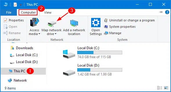 select Map a network drive
