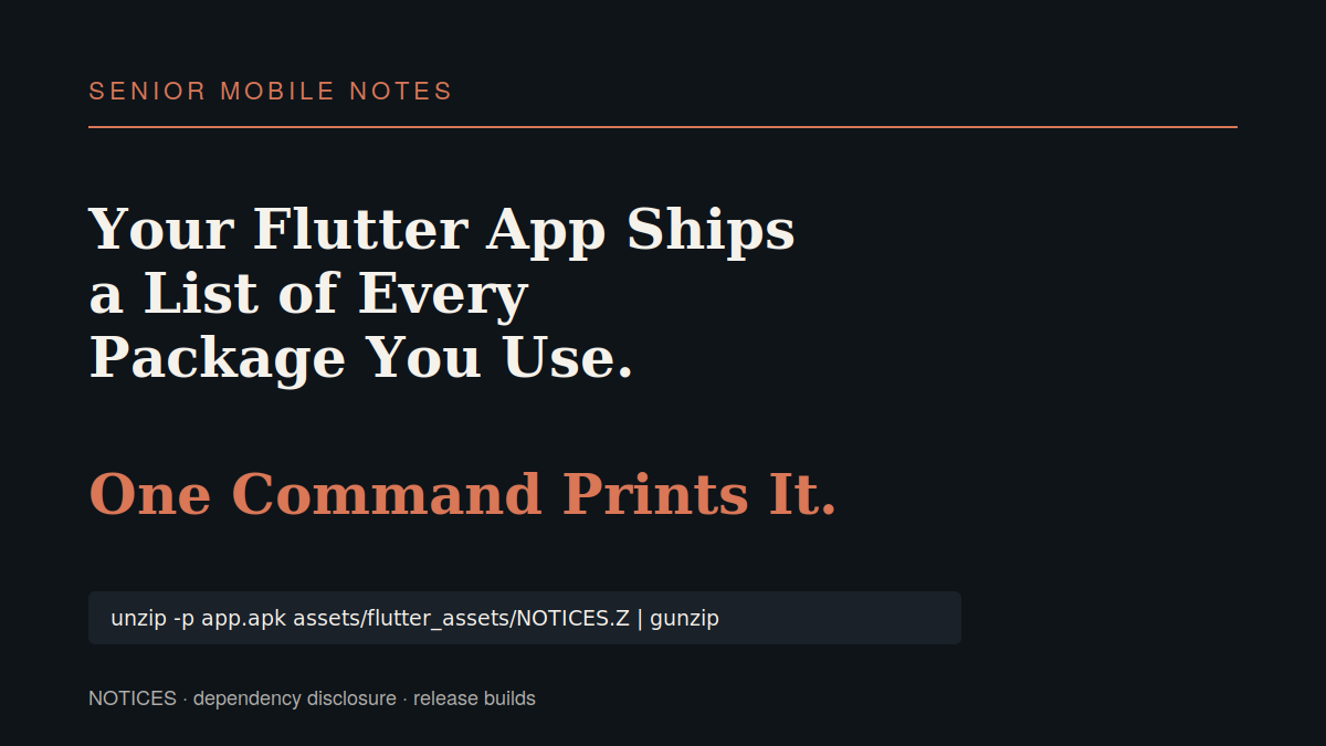 Your Flutter App Hands Attackers a Map of Every Package You Use. One Command Prints It.