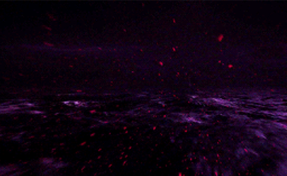 Red flecks floating on purple ocean background. 