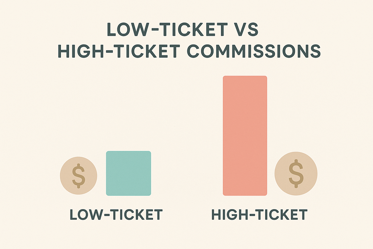 “Infographic comparing low-ticket vs high-ticket affiliate commissions.”