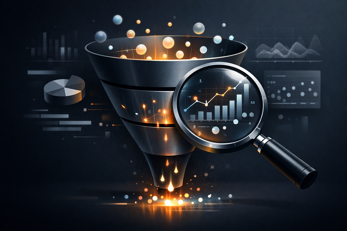 Funnel diagnostics visual highlighting conversion drop-offs and optimization opportunities.