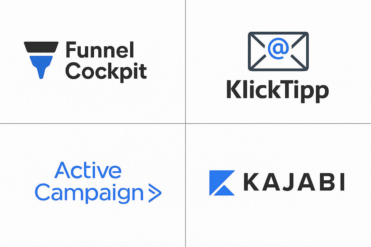 Collection of digital marketing tools and automation platform icons used for building online business systems.