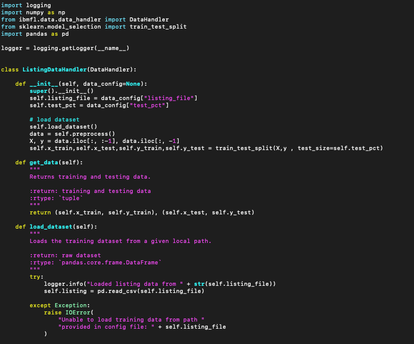 Screenshot of sample data handler script (1/2).