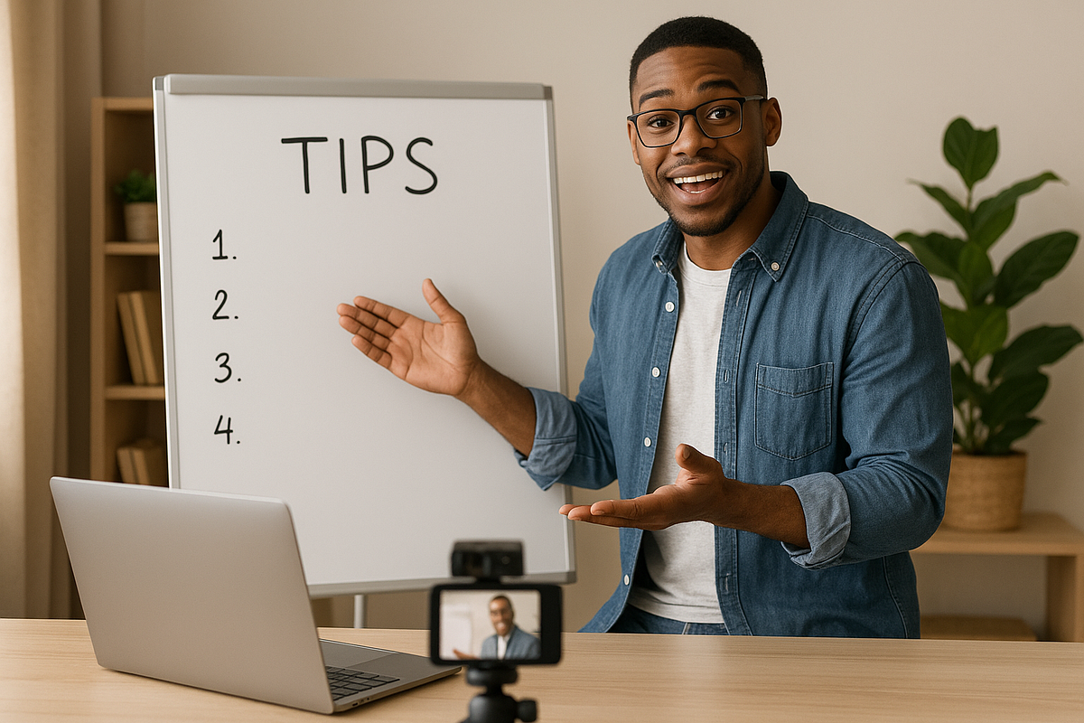 Digital creator delivering valuable tips before promoting products.