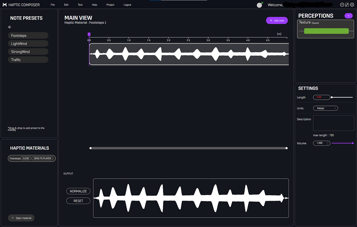 Haptic Composer 2.0 interface