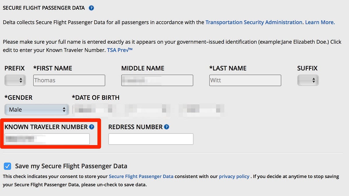 How to find known traveller number