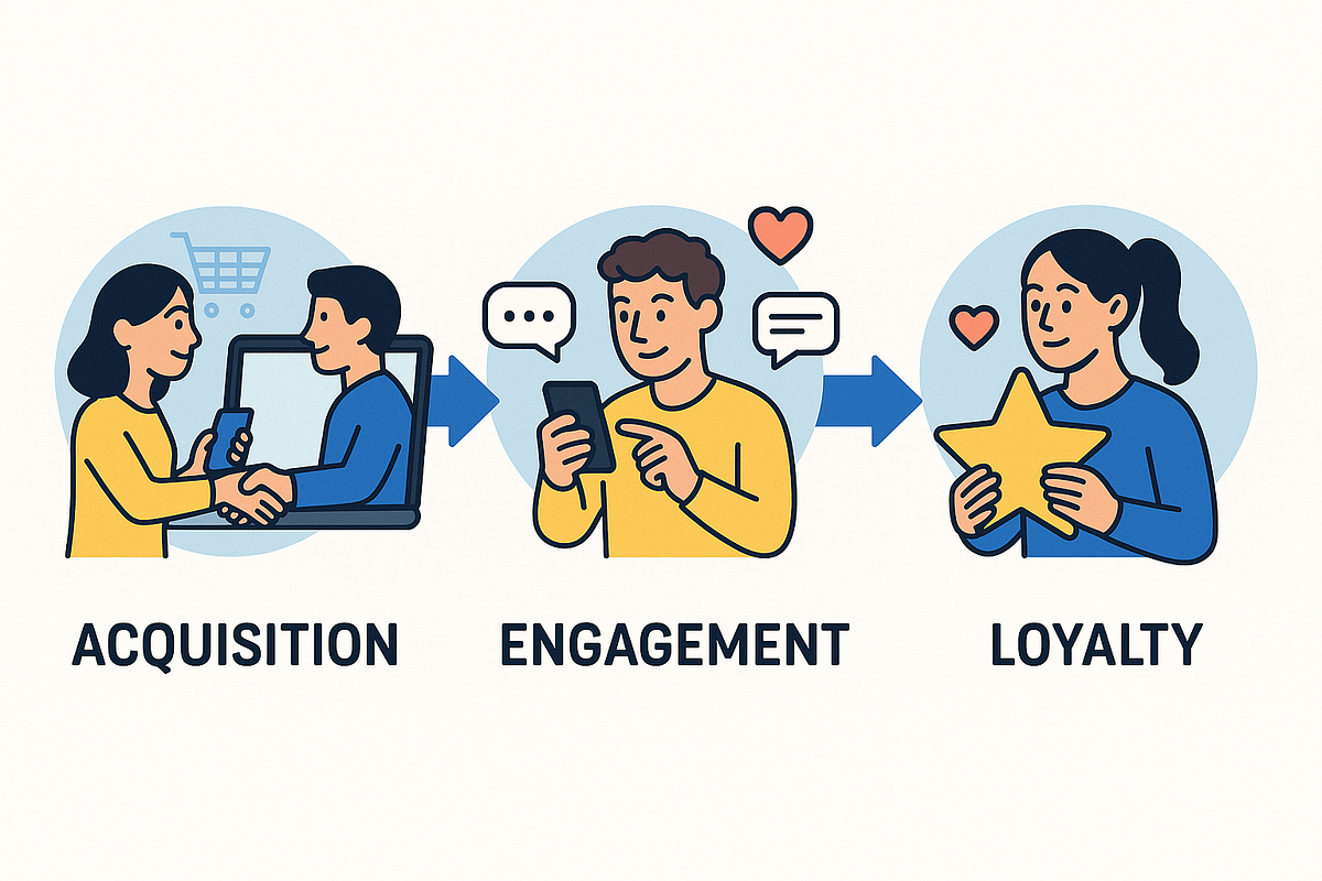 Customer retention strategy visual showing lifecycle and engagement phases.