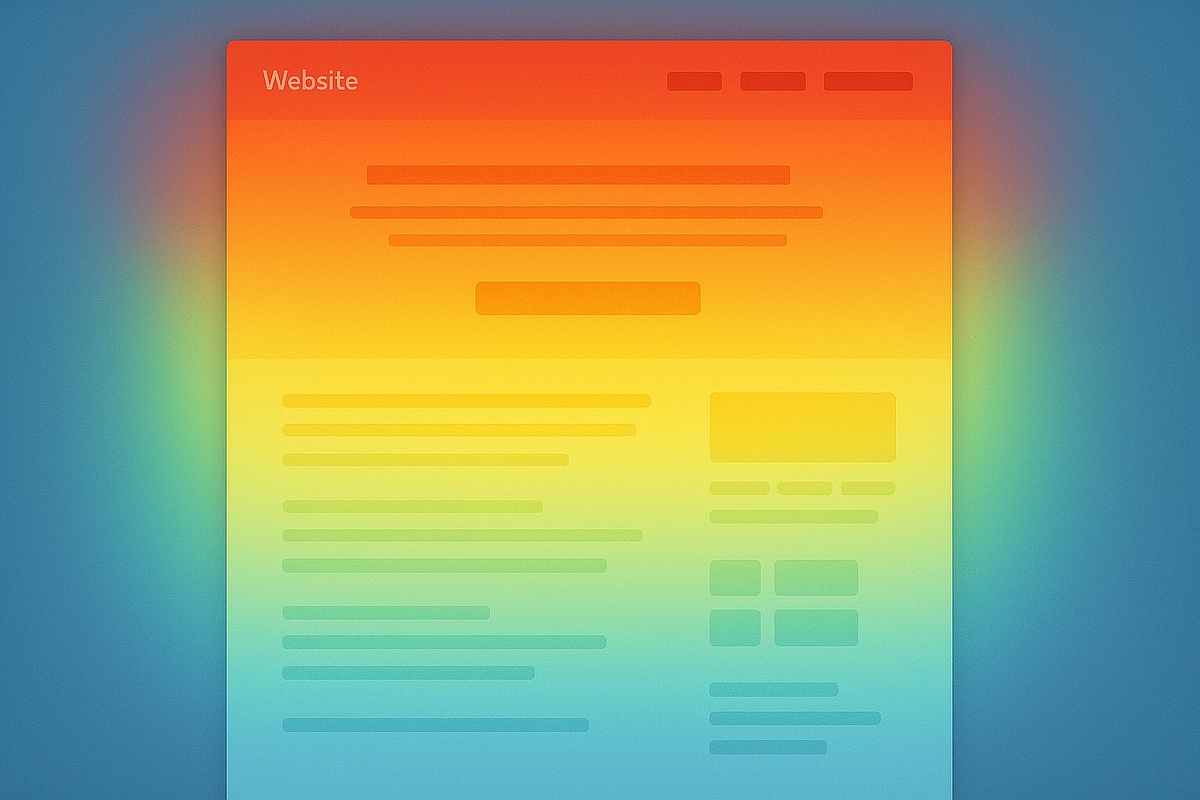 Webpage heatmap showing user behavior and scroll tracking for funnel optimization.