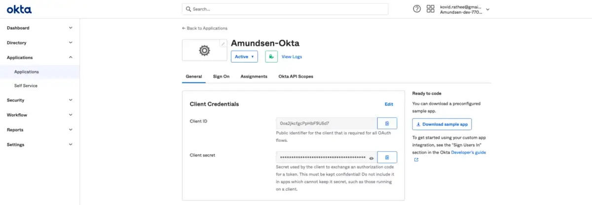 Get Client ID and Client Secret from Okta.