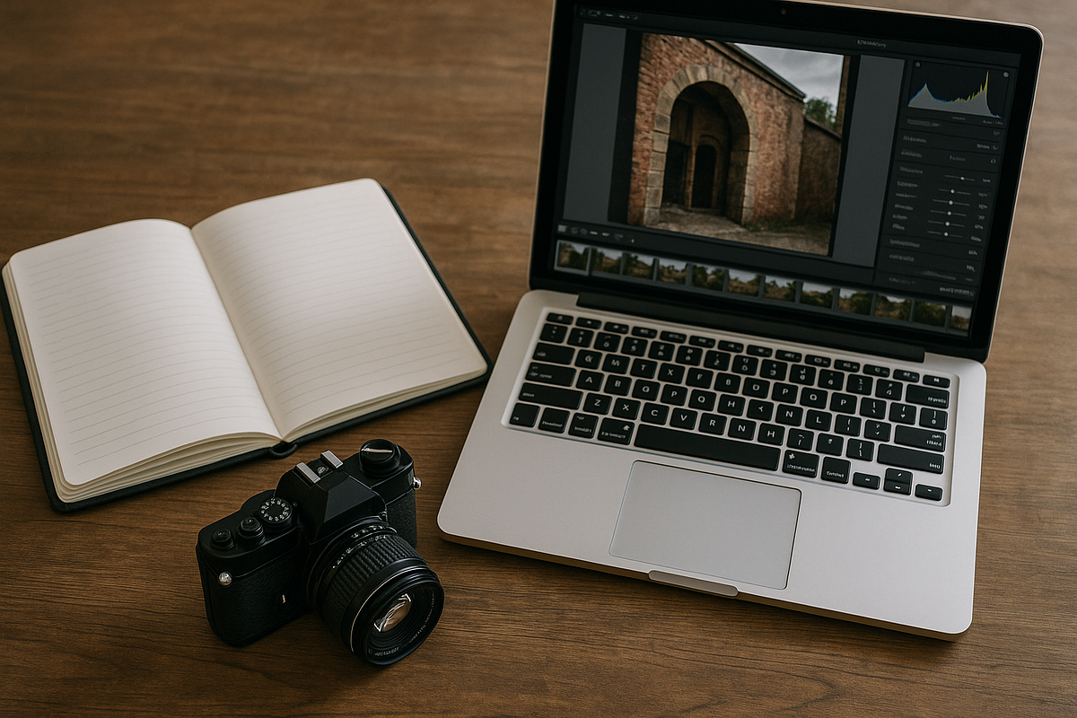 “Workspace setup for planning and editing YouTube traffic videos.”