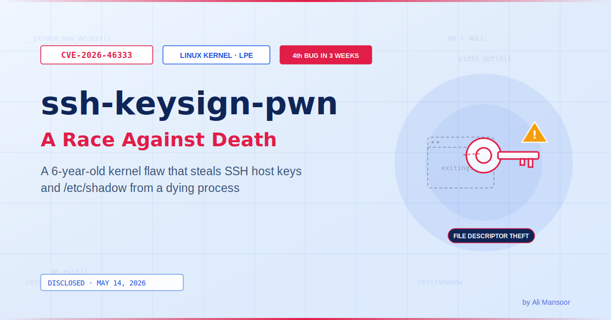 ssh-keysign-pwn: The Linux Kernel Bug That Hands Over Your SSH Keys in a Race Against Death