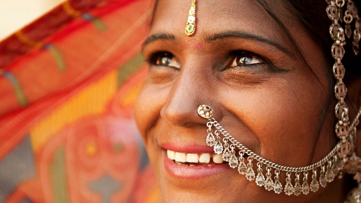Happy, Indian, woman 