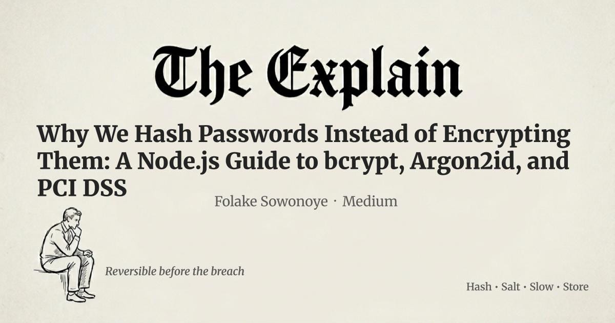 Why We Hash Passwords Instead of Encrypting Them: A Node.js Guide to bcrypt, Argon2id, and PCI DSS