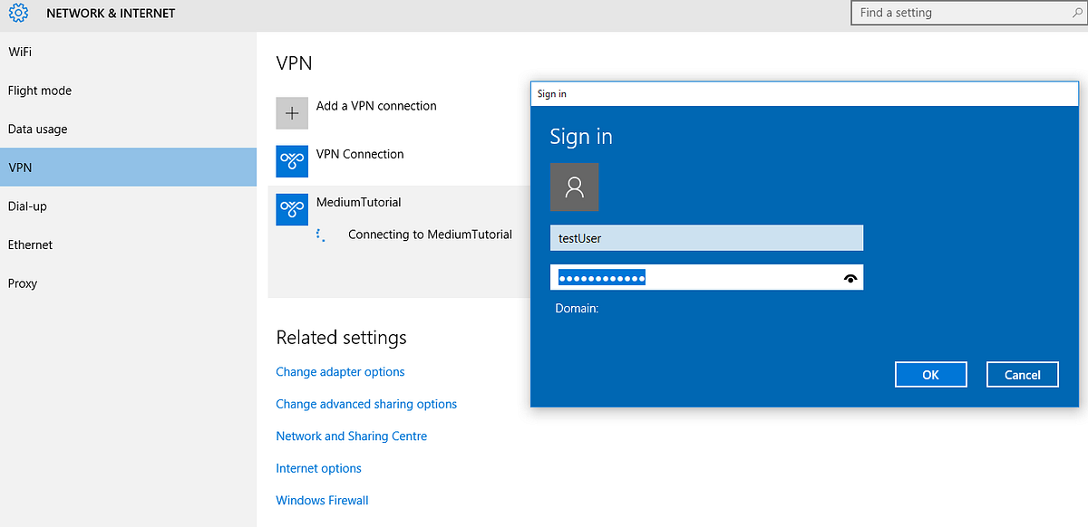 VPN login dialog - Windows