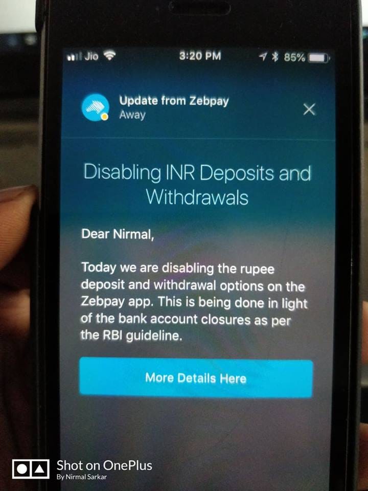 Bitcoin Exchange Zebpay Stops Deposits And Withdrawals Wef 4th July - 