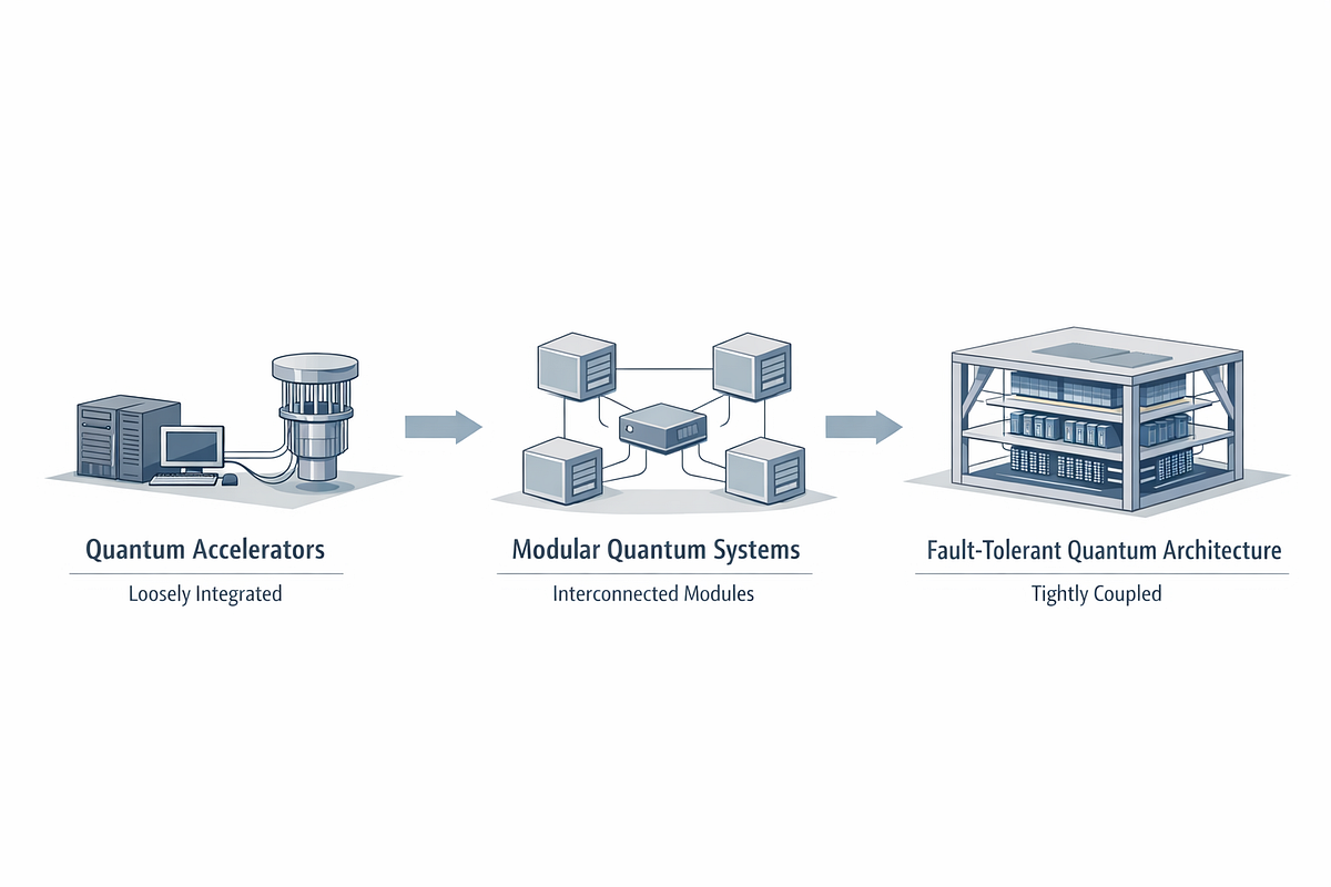 “Evolution of quantum computing systems from hybrid accelerators to modular fault-tolerant architectures.”