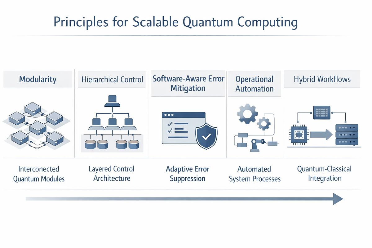 “Prescriptive framework for building scalable quantum computing systems highlighting modularity, control, software, and operations.”