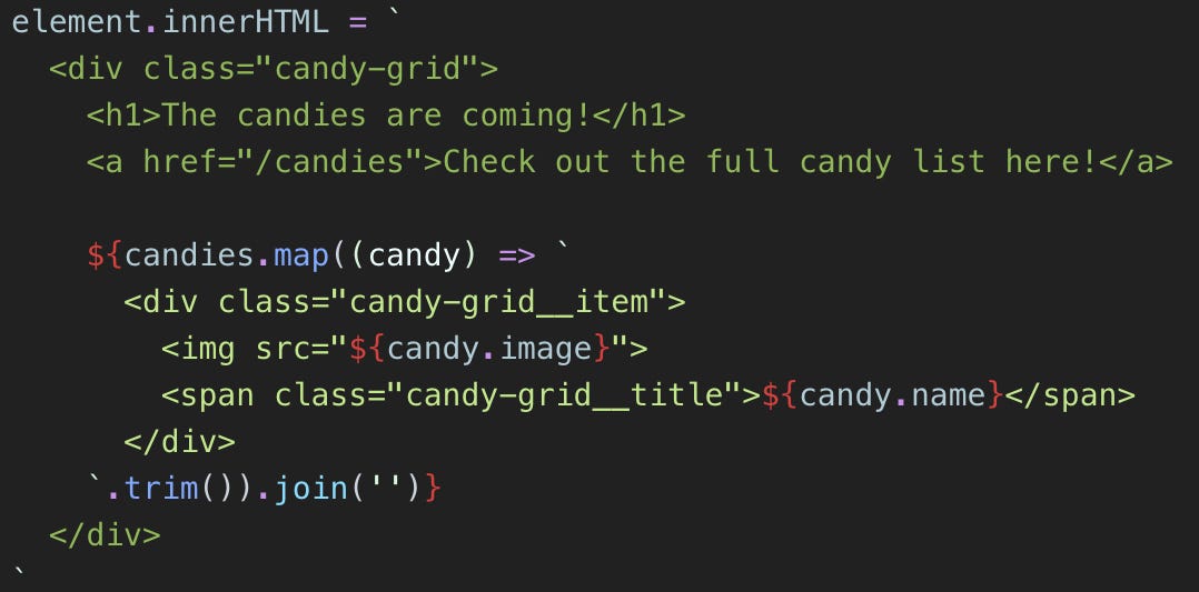Frameworkless JavaScript Template Literals With HTML Syntax Highlighting