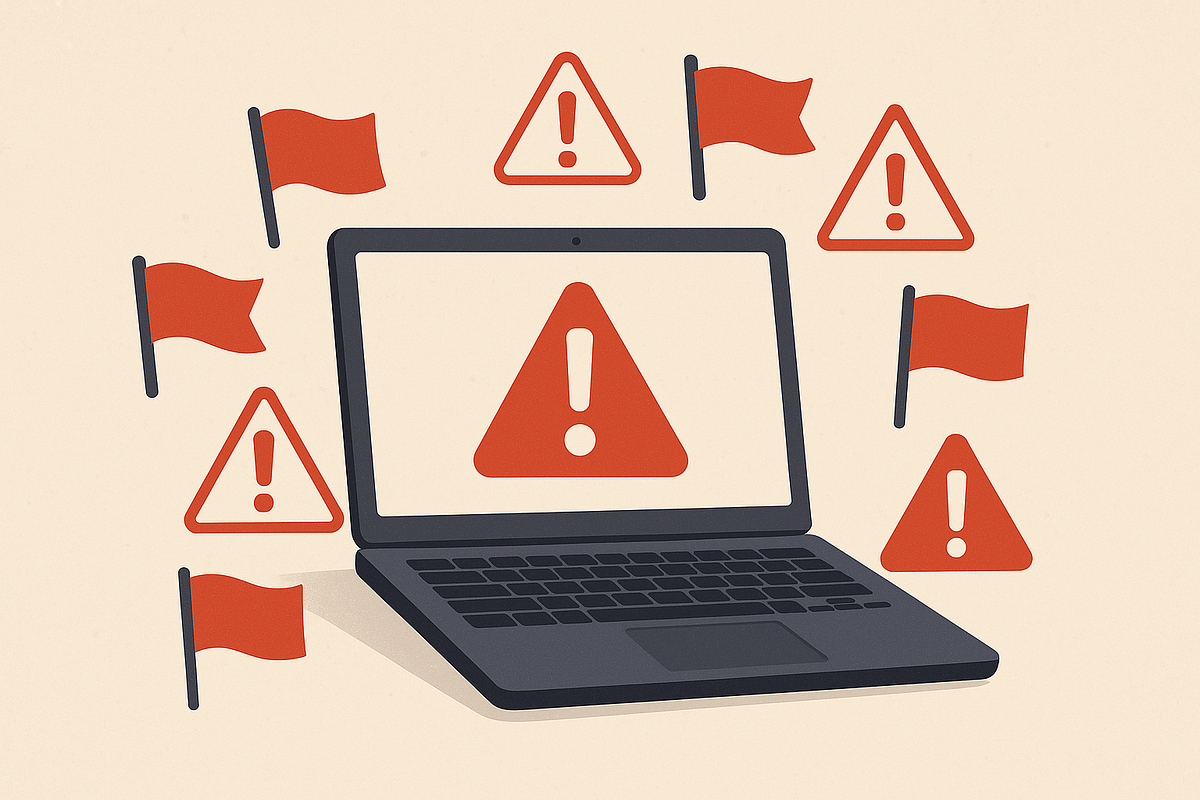 Graphic showing red flags beginners should avoid in Google Ads courses.
