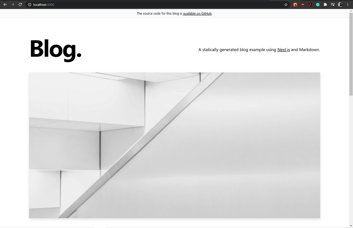The Next blog out-of-the-box landing page. Lookin’ classy!