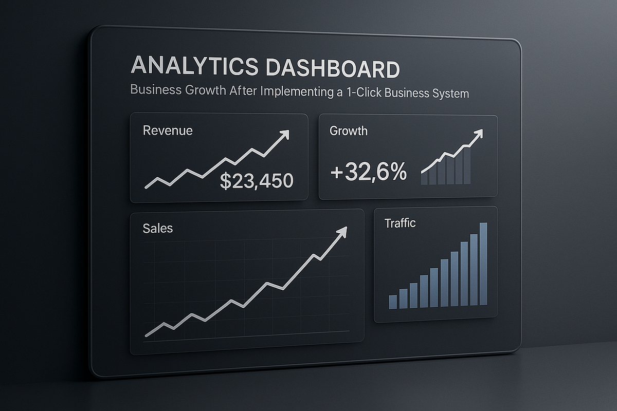 “Analytics dashboard showing growth metrics from a successful 1-click business case study.”