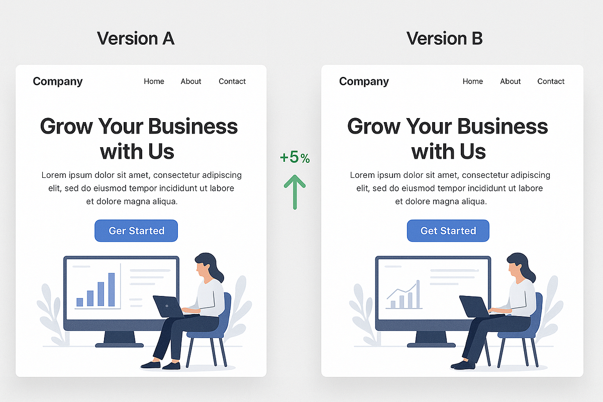 Side-by-side comparison of two landing page variants used for A/B split testing.