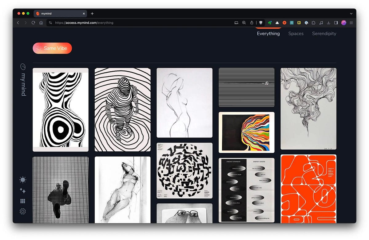 mymind’s new “Same Vibe” image search in action