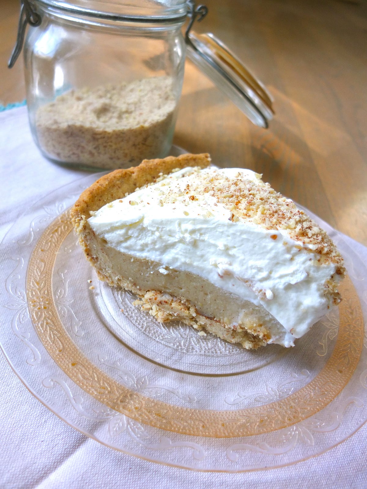 Almond Rum Cream Pie Baking in Black and White Medium